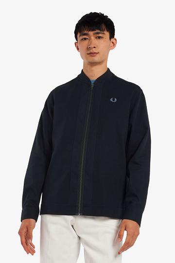 Navy Fred Perry Bomber Neck Zip Through Men's Shirts | PH 1485DFMN